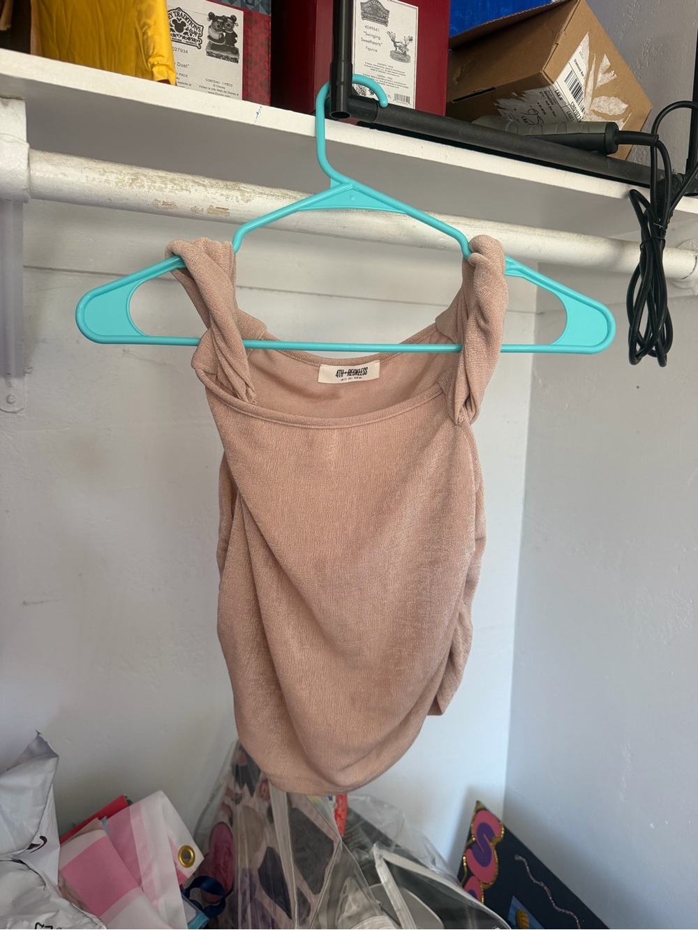 Soft Knit Twist-Strap Tank Top in Dusty Rose